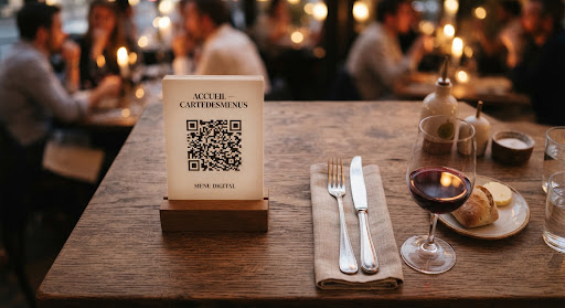 Un QR code posé sur une table de restaurant